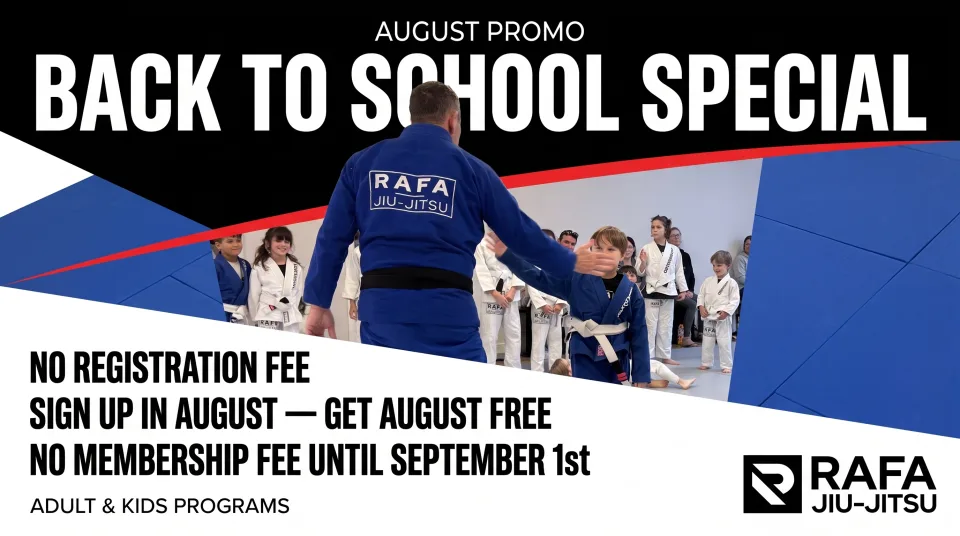 August Promo: Back to School Special — No Registration Fee. Sign up in August and get August Free. No Membership Fee Until September 1st. Adult and Kids programs.